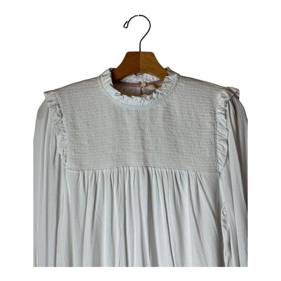 Boden Shirt Women 8 White Smocked Yoke Jersey Knit Top NWT Preppy Boho Cottage - Picture 4 of 15